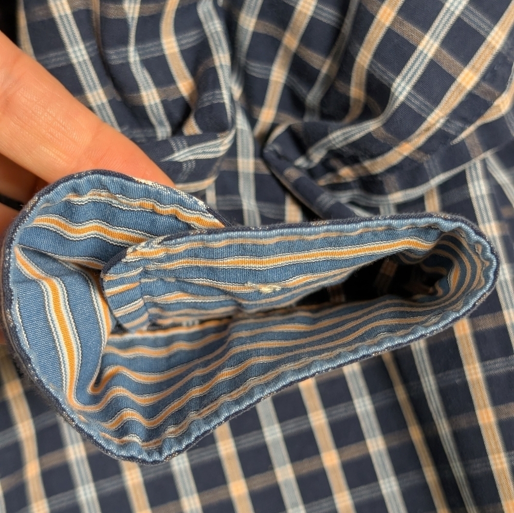 Izod Vintage Navy Plaid Preppy Button Down Shirt Men's M - Picture 10 of 13